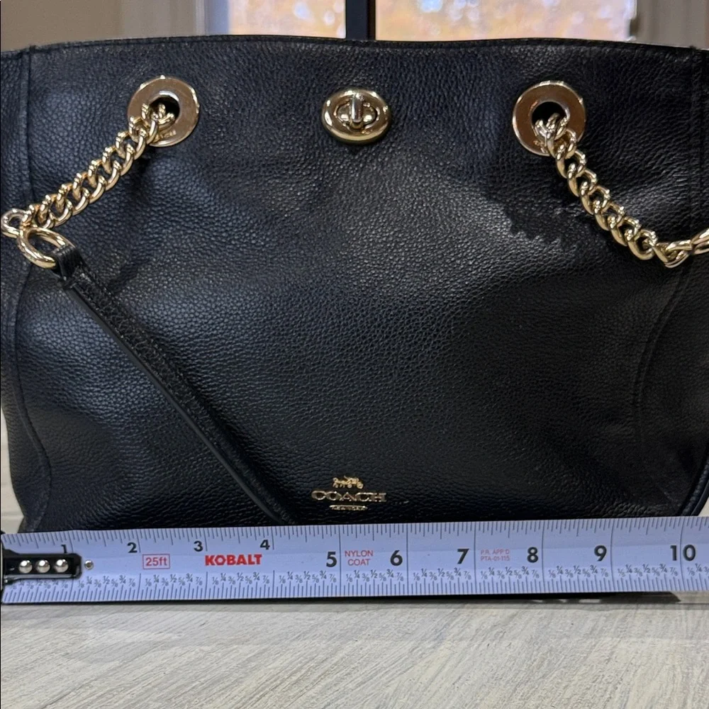 Coach Black Leather Tote with Gold Accents